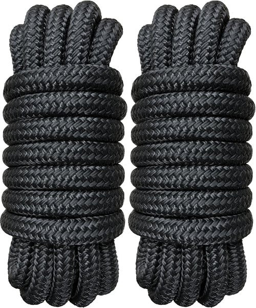 Marine-Grade Boat Dock Lines by [Brand Name] - 3/4" x 20' Double Braided Nylon Ropes | High Strength, Easy Handling - 2 Pack, Black