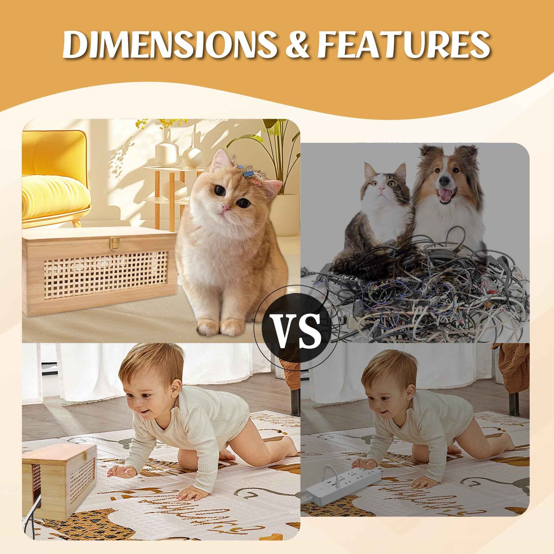 Txcucc Solid wood Cable Management Box，- Cable Organizer Box and Power Strip Box for Electrical Cord Management - Under Desk Cord Organizer for TV Wires Computer Router & Power Strip