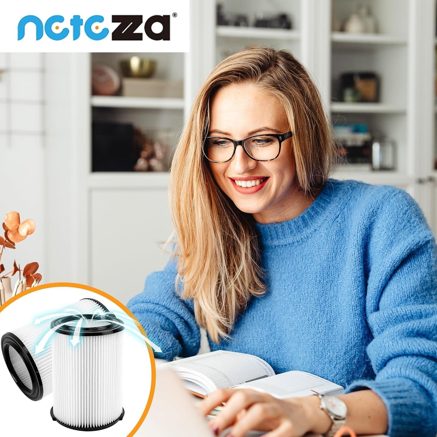 Netezza VF4000 Replacement for ridgd 72947 Standard Wet dry Vac 5-20 Gallon Vacuum Cleaner, Husky 6-9 Gallon with 4 pack Foam Sleeve,2 Pack VF4000 Filter and 1 Pack Brush