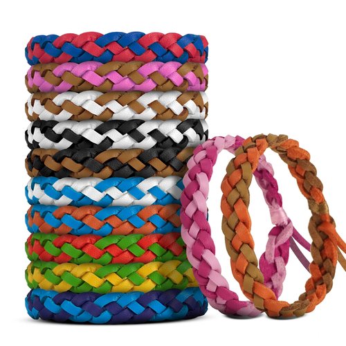 BuggyBands 12 Pack Mosquito Repellent Bracelets, DEET-Free Natural Bands, PU Leather Insect & Bug Repellent Wrist Bands for Kids & Adults, Individually Wrapped