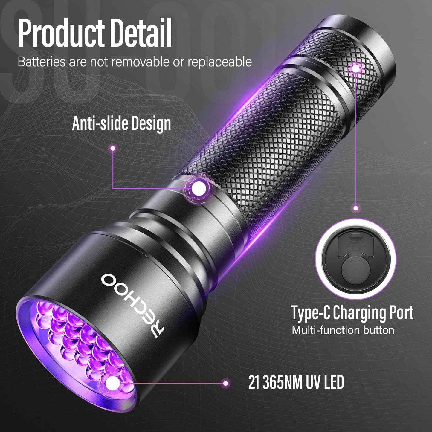 UV Flashlight Black Light 2 Pack, 21 LED 395nm Ultraviolet Rechargeable Flashlights UV Light, Waterproof Portable BlackLight Flashlights for Pet Urine Detection, Dry Stains, Bed Bug, Fluorescent Agent