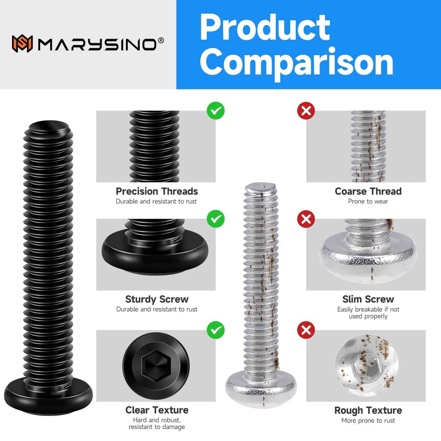 20Pcs M6 Bolt M6 x 40mm Flat Head Socket Cap Screw Bolts, Allen Socket Drive M6 Screws Assortment, Stainless Steel Black Oxide M6x1.0 Bolt by Marysino