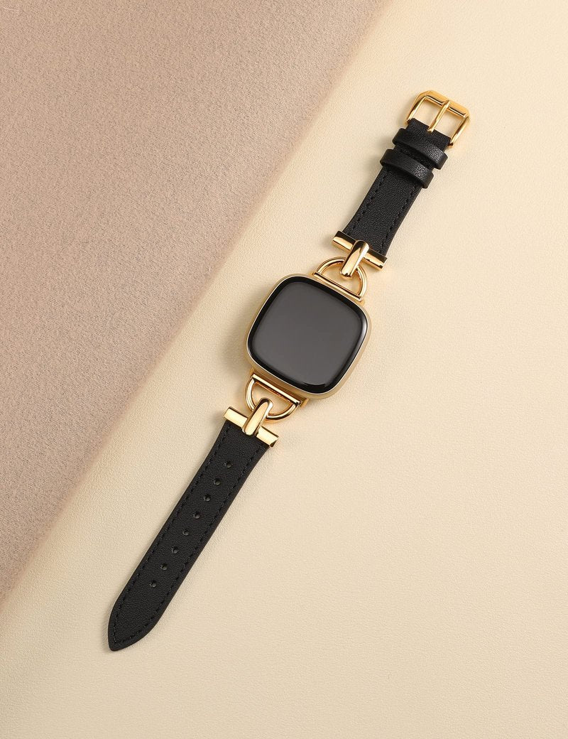 Wearlizer Unisex Leather Band for Fitbit Versa 3/4/Sense 2, D-Shape Metal Buckle, Compatible with 5.3"-7.0" Wrist Sizes, Premium Leather, Secure Connectors