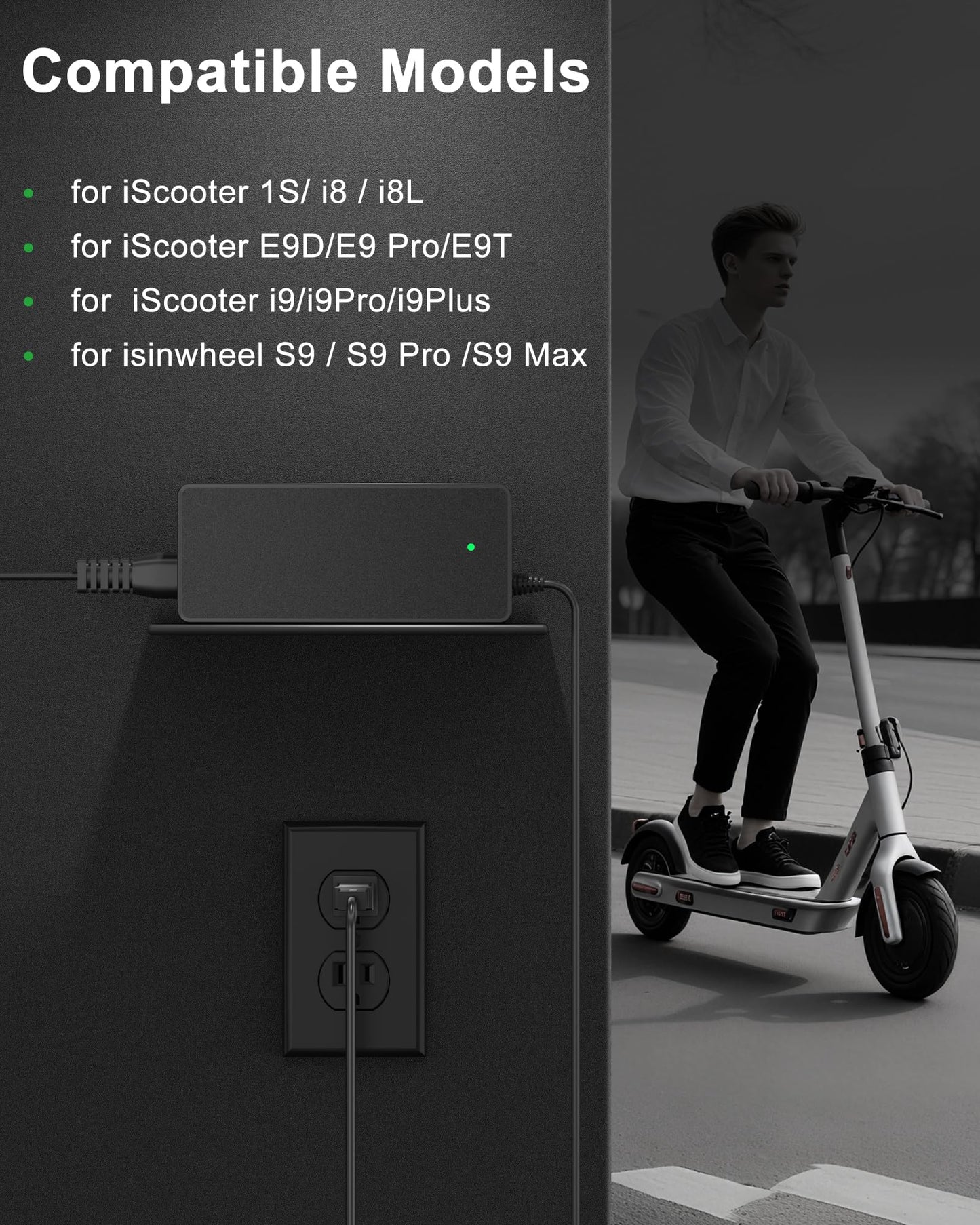 VHBW 42V 2A Electric Scooter Charger Compatible with iScooter i9 Charger for i9 i8 i8L E9D E9 Pro E9T i9 i9Pro i9Plus 1S, Also Compatible with isinwheel S9 S9 Pro S9 Max Scooter