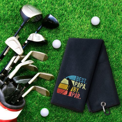 DYJYBMY Best PaPa by Par Funny Golf Towel, Embroidered Golf Towels for Golf Bags with Clip, Men's Golf Accessories, Fathers Day Birthday Gifts for Golf Fan, Retirement Gift, Dads Golf Towel