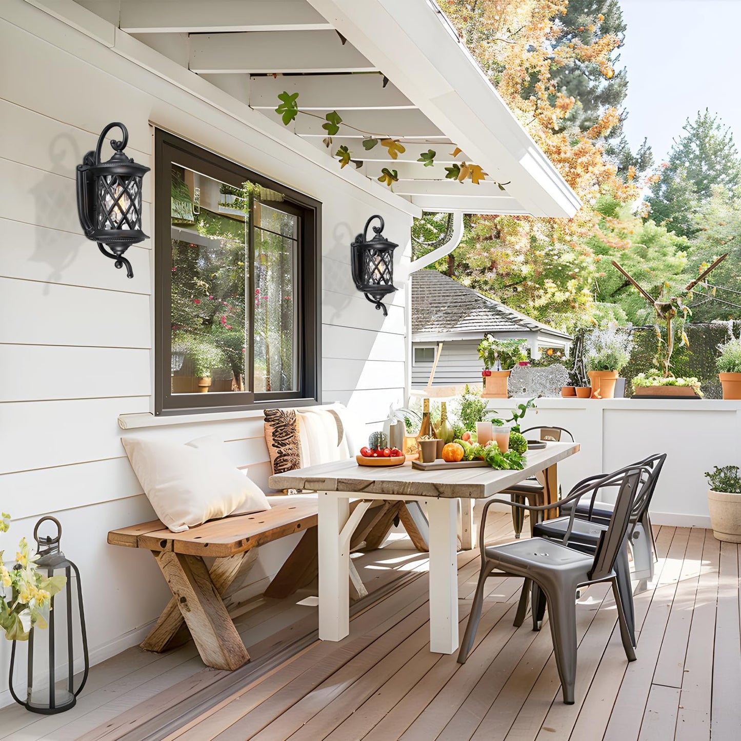 SNRU Retro Dusk to Dawn Outdoor Wall Light Exterior, 18.7" Large Aluminum Black Porch Light Outdoor Wall Sconce Lighting Fixture Lantern for Patio Garage, Bulb Not Included