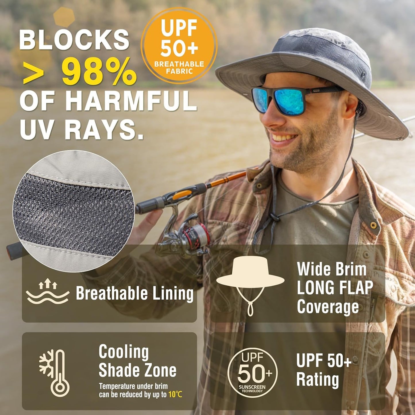 Skiennix Waterproof Golf Bucket Hat - UPF50+ Sun Protection | Oversized XL/XXL for Big Heads