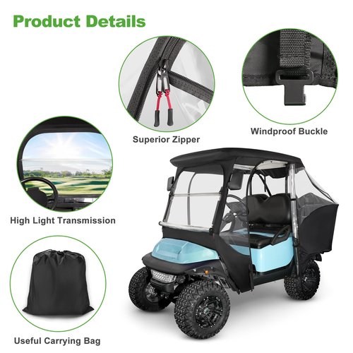 10L0L Golf Cart Enclosure for Club Car Precedent 4 Passenger, Fits 57'' Roof with 4-Side Zipper Doors, 360° Panoramic Windows & Security Side Mirror Openings