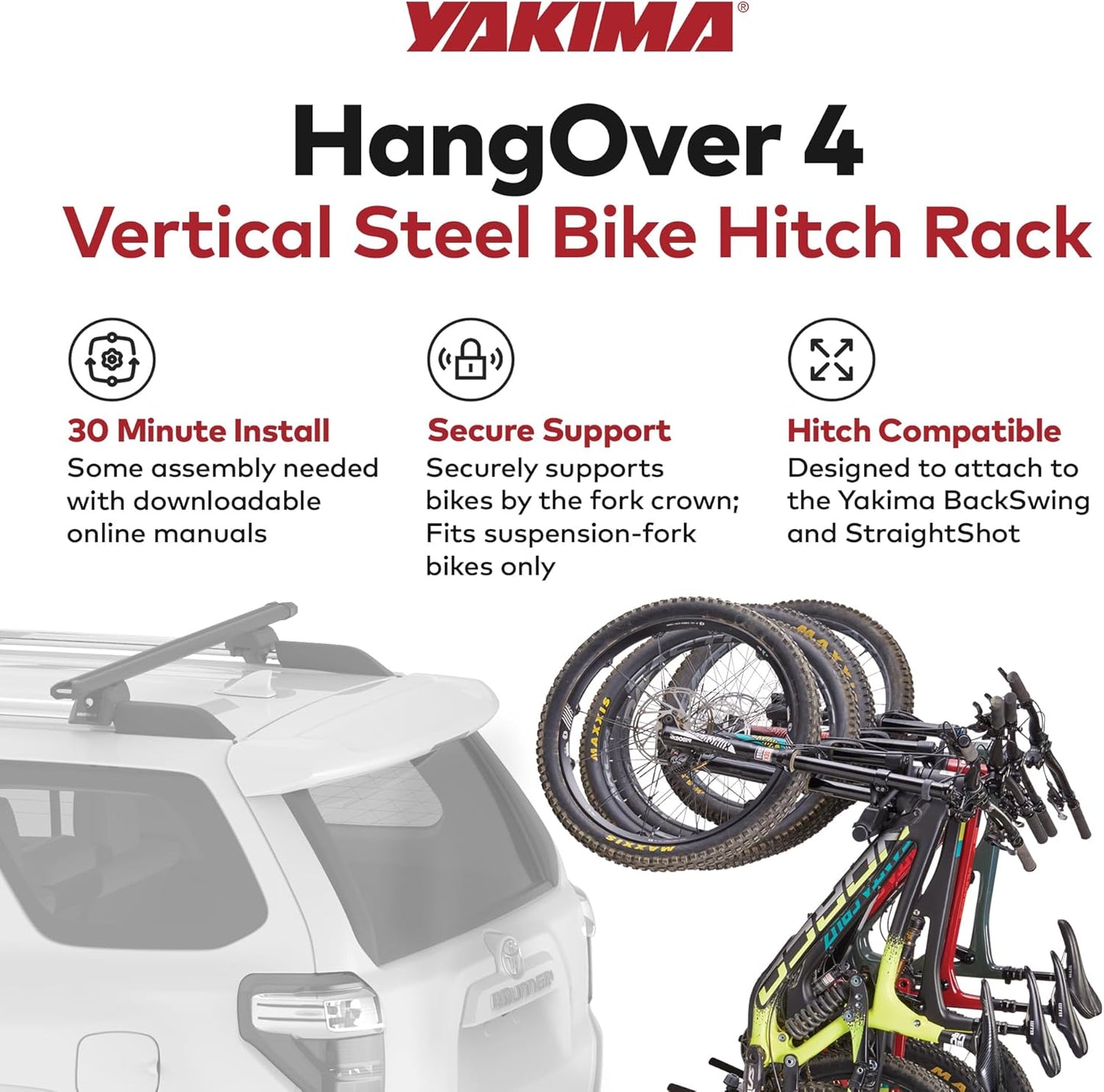 Yakima 4-Bike Hitch Mount Carrier - Tilt-Away Steel Bike Rack for Easy Access | Hangover 4