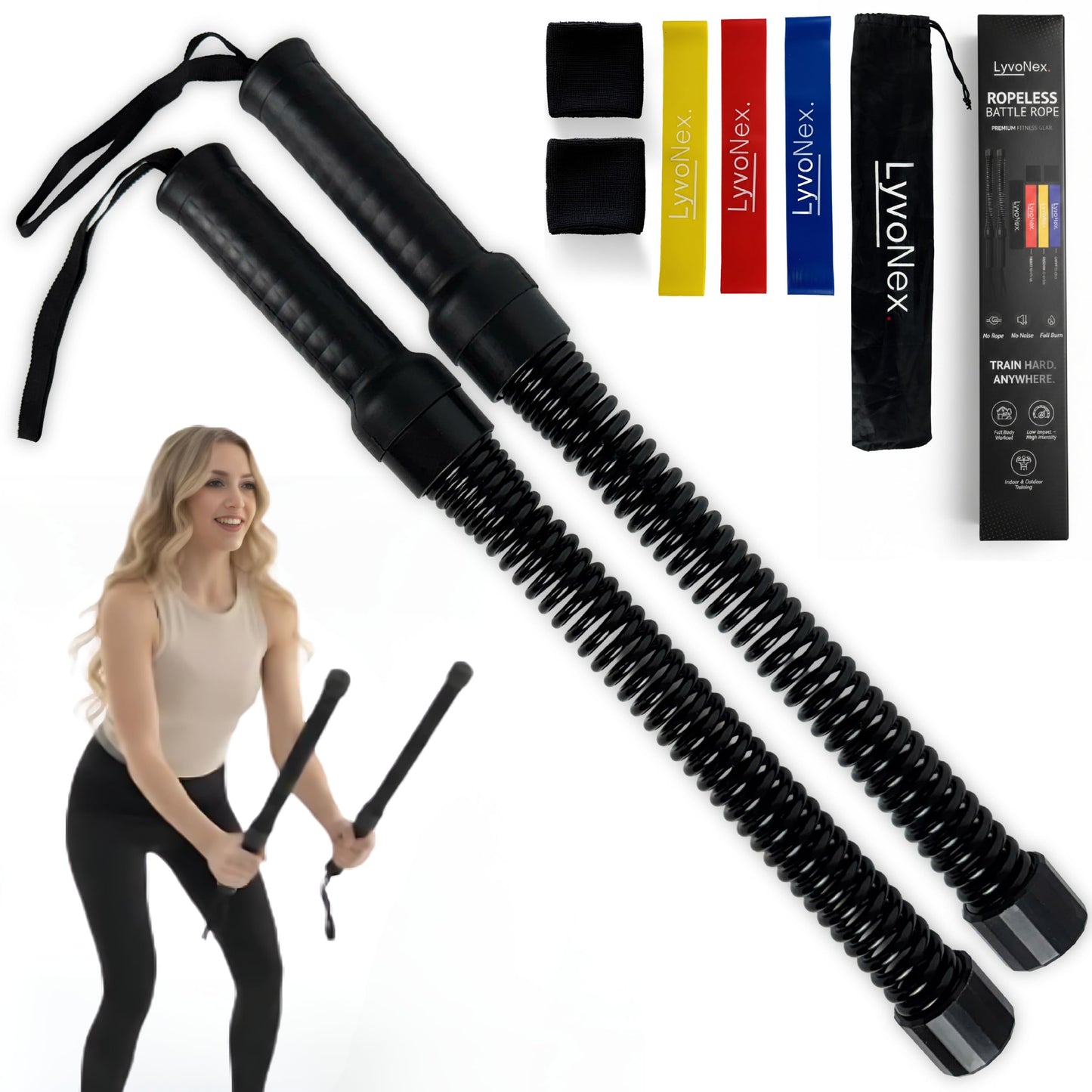 LyvoNex Ropeless Battle Ropes | Weighted Cordless Battle Rope Set for Home Workouts, HIIT Cardio & Weight Loss | Quiet Apartment Friendly Home Gym Equipment for Women and Men