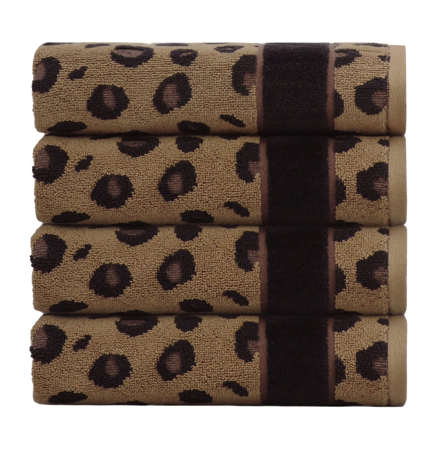 COTTON CRAFT Hand Towels - Set of 4 Animal Print Cheetah Leopard Africa Safari Decorative Hand Towel - 100% Cotton Jacquard Luxury Guest Towel - Soft Quick Dry Absorbent Bathroom Face Towel - 16 x 28