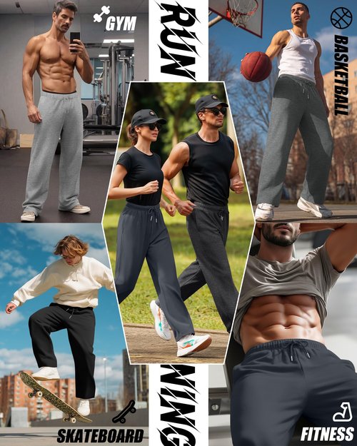 Baggyfly 5 Pack Men's Lightweight Baggy Sweatpants Straight Leg Open Bottom Drawstring Pants with 3 Pockets(Mix Gray, Light Gray, Blue Gray, Dark Gray, Black,Medium)
