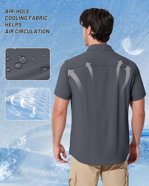 MAGCOMSEN Men's Fishing Shirt - UPF 50+ Sun Protection, Quick-Dry, Short Sleeve | Ideal for Hiking & Safari