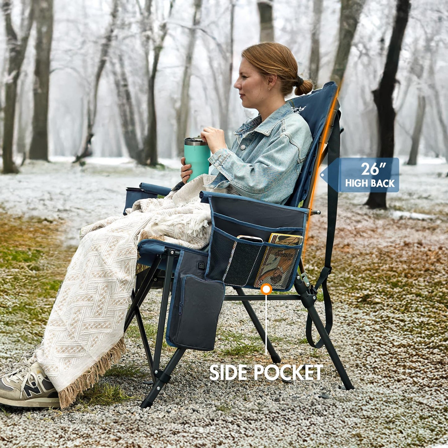 Portal 400 LBs Heavy Duty Camping Chairs for Adults, 23"W Outdoor Folding Chairs with High Back, Heated Portable Folable Chair for Lawn, Sports, Fishing, Outside