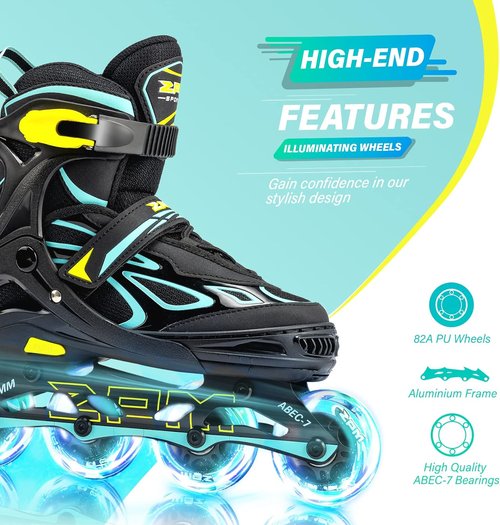 2PM SPORTS Adjustable Flashing Inline Skates - Light-Up Wheels for Kids & Adults | Fun & Colorful Design