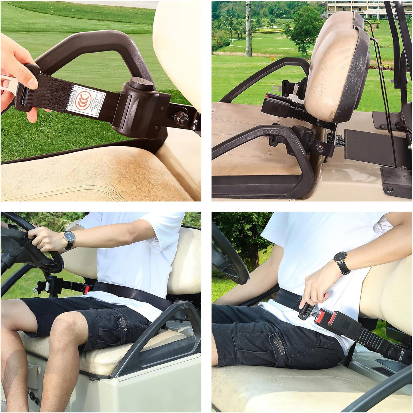 10L0L Golf Cart Seat Belts Kit, 42" Retractable Belts with Bracket for 4 Passengers (2+2) Fits EZGO TXT RXV, Yamaha, Club Car DS - Street Legal Upgrade