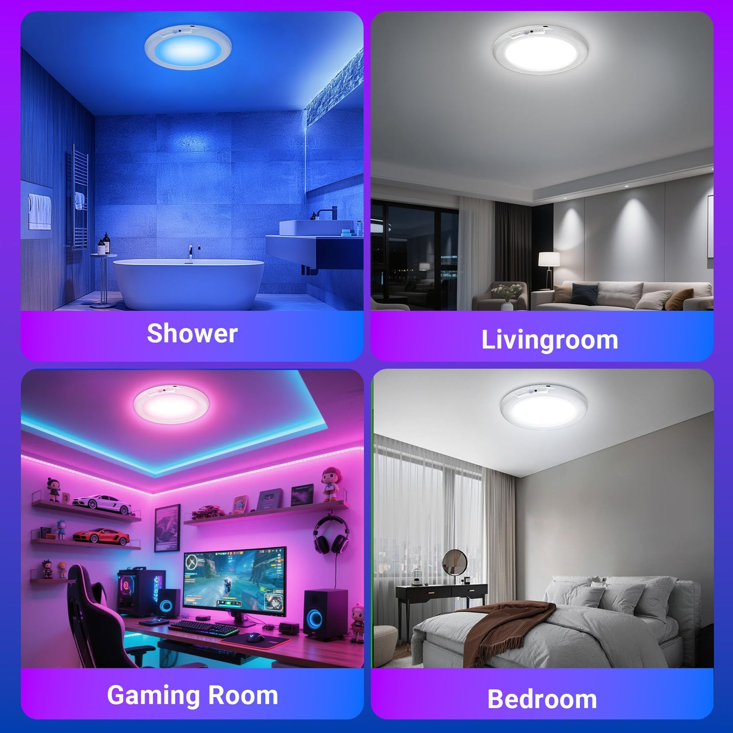 Rodalims Shower Lights for Inside Shower - 1 Pack Rechargeable Ceiling Light with Remote, Color Changing & White Timing Light, Motion Sensor Battery Powered Shower Lamp for Bathroom Closet Patio