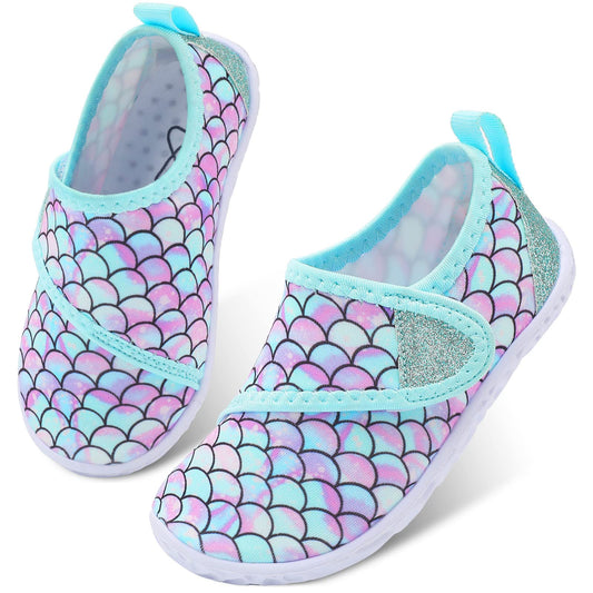 LeIsfIt Boys Girls Water Shoes Kids Aqua Socks Toddler Quick-Dry Swimming Shoes Non-Slip Summer Shoe for Beach Pool Surf, Green Scale, 10 Toddler