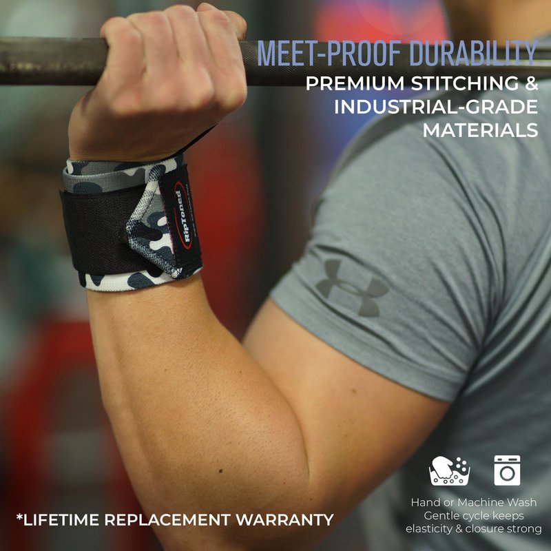 Rip Toned Wrist Wraps for Weightlifting – USPA & USAPL Approved 18" Wrist Straps for Powerlifting – Adjustable, Durable Gym Wraps with Thumb Loop – Maximum Support for Men & Women – Black-White Stiff