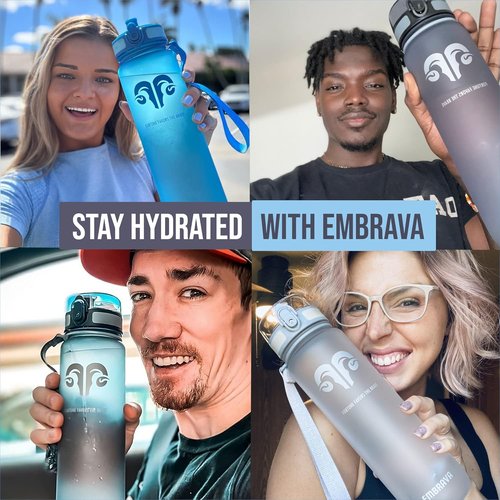 Embrava Sports Water Bottle 32oz | Fast Flow Flip Top Lid - BPA & BPS Free - Lightweight Tritan Plastic
