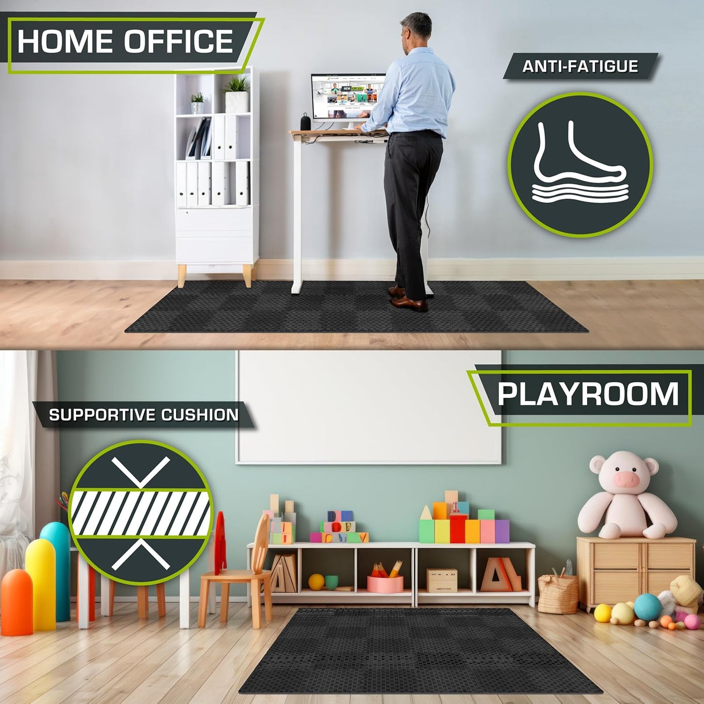 ProsourceFit Exercise Puzzle Mat - Non-Slip EVA Foam Tiles for Gym | ½-Inch Thick, 36 SQ FT, Black