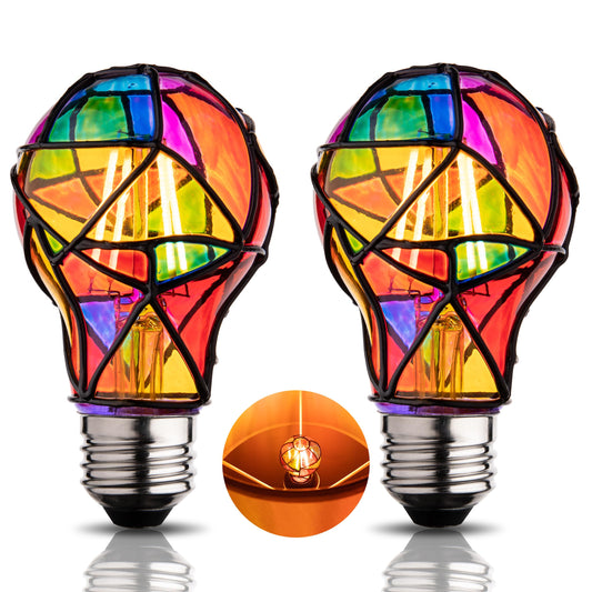 CybaaLuxzus Stained Glass Light Bulb,Rainbow Painted Light Bulb,Mosaic Light Bulb,4W 120V,Multi Colored Colorful Light Bulb Indoor,Fun Romantic Light Bulbs,Unique Decorative Light Bulbs