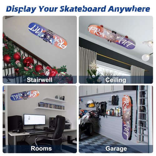 YIBEICO 1pc Skateboard Decks Wall Mount 360° Rotating Skateboard Wall Hanger, Extending & Floating Display Skateboard Wall Holder Grab & Go Storage Rack,Universal Skate Wall Mount Horizontal Any Angle