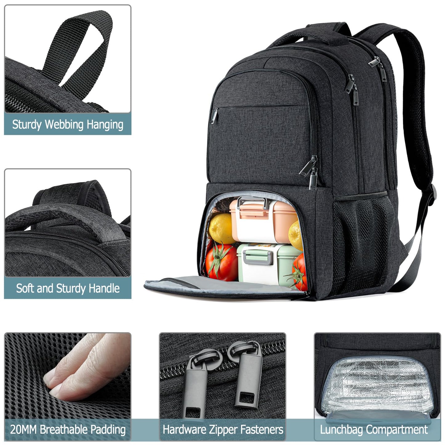 BIKROD Lunch Backpack, Insulated Cooler Lunch Bag Backpack, Large School Backpacks for Teen Boys Water Resistant Back Pack Gift for Men Fit 17 Inch Laptop,