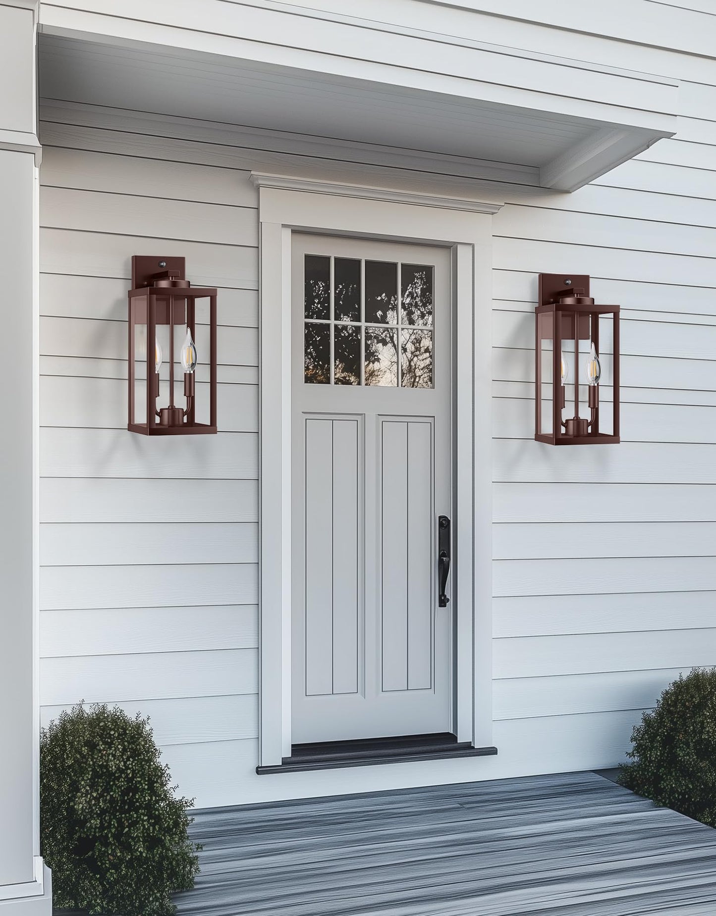 PARTPHONER Dusk to Dawn Outdoor Wall Sconce 2-Light, Transitional Wall Lantern Tall Wall Lamp, Waterproof Exterior Lighting Fixture with E12 Base Outside Lights for House Porch Garage, Bronze 2 Pack