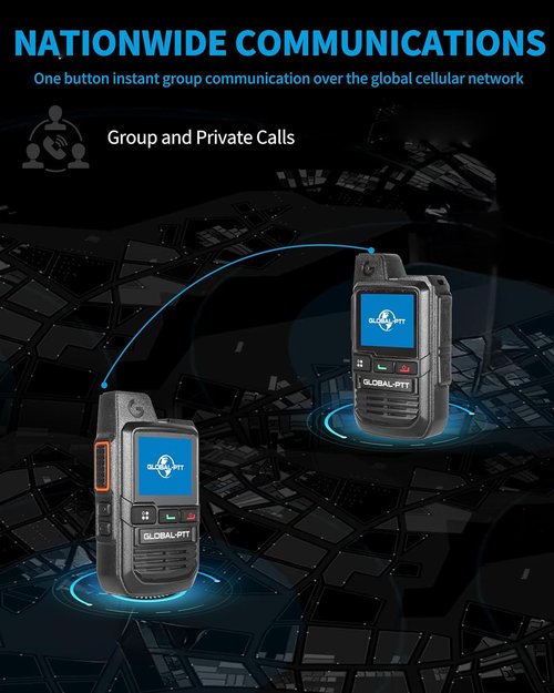 GlobalPTT 2-Pack Walkie Talkies - Rechargeable Handheld PoC Two-Way Radios with Unlimited Range