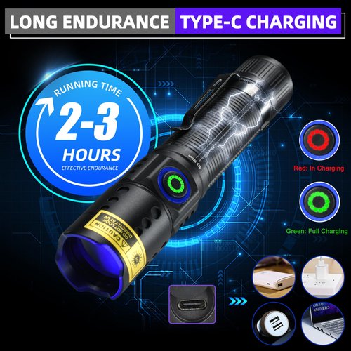 DARKBEAM 365nm UV Light Flashlight Black Light, 20W Mini Blacklight Flashlights 3 LED Rechargeable Woods Lamp for Pet Urine, AC Leak, Blood Tracking, Scorpion, Resin Curing