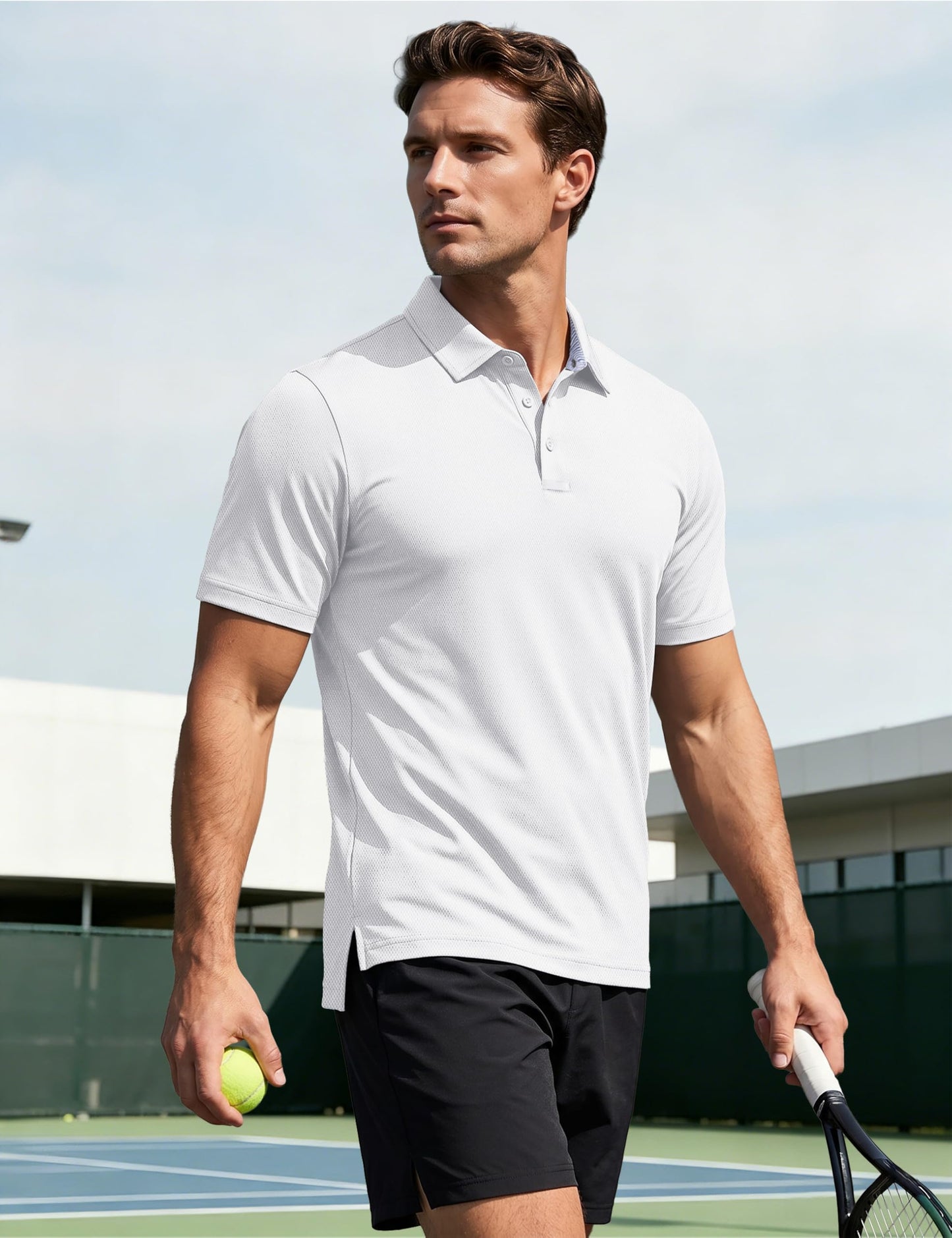 MAGCOMSEN White Polo Shirts for Men Short Sleeve Performance Moisture Wicking Golf Polos Athletic Work Casual Plain Collared Shirt