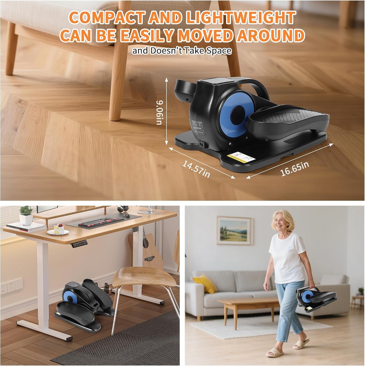Under Desk Elliptical Machine by As Seen on TV - Portable Leg Exerciser with 12 Speeds & Modes | Ideal for Seniors