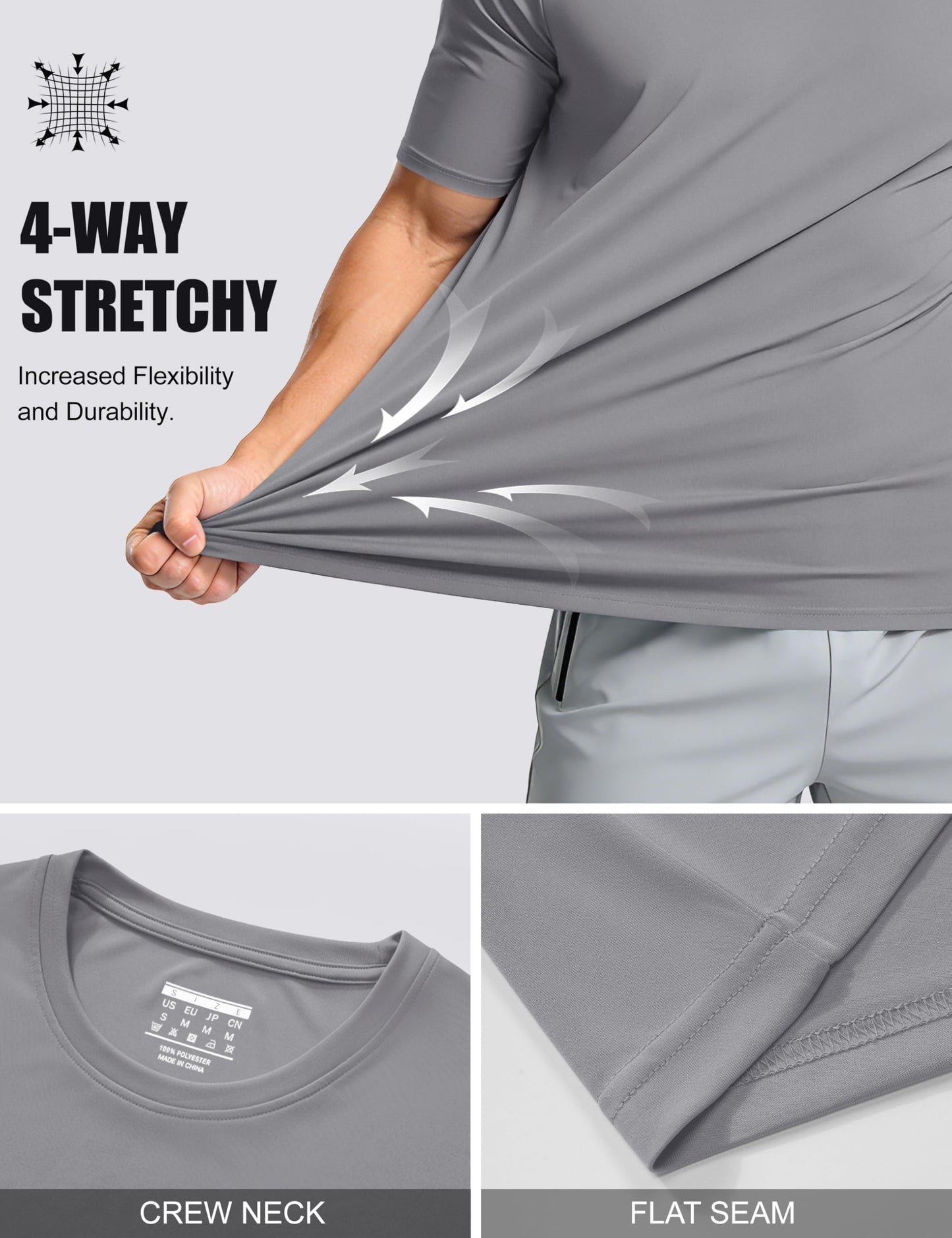 MAGCOMSEN UPF 50 Shirt Men Short Sleeve Moisture Wicking Athletic T-Shirts UV Protection Summer Shirts Light Grey