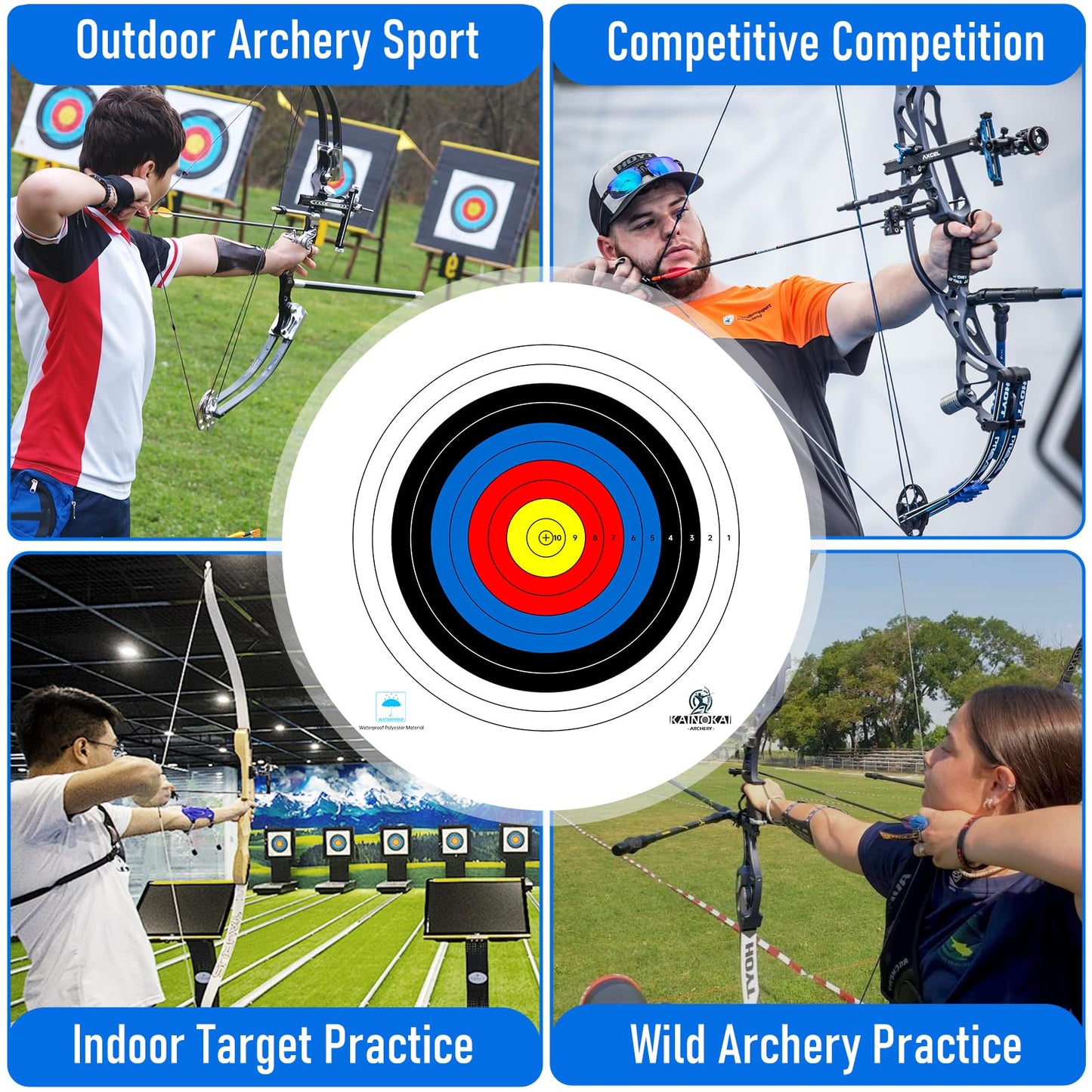 KAINOKAI Competitive Archery Targets Paper Compound Bow Target Paper 40cm/60cm/80cm (60cm/24in （10 Rings） 10PCS)