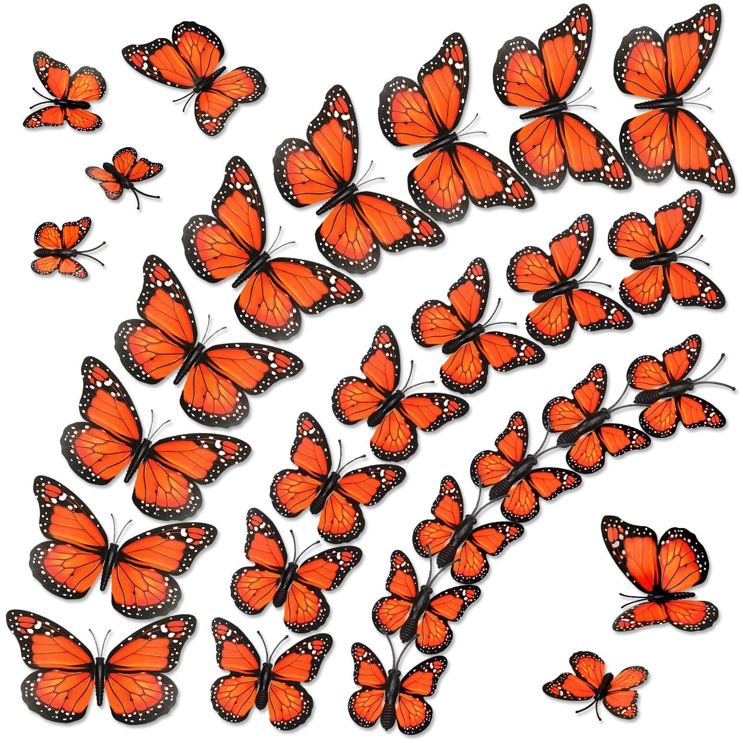 SEPGLITTER Monarch Butterfly Decorations, 60 Pcs 3D Artificial Monarch Butterfly 4 Sizes Orange Fake Butterflies Wall Decal for Home Party Day of The Dead Halloween Autumn Wedding Bedroom Craft Decor