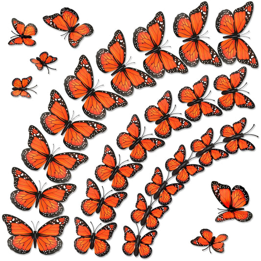 SEPGLITTER Monarch Butterfly Decorations, 60 Pcs 3D Artificial Monarch Butterfly 4 Sizes Orange Fake Butterflies Wall Decal for Home Party Day of The Dead Halloween Autumn Wedding Bedroom Craft Decor
