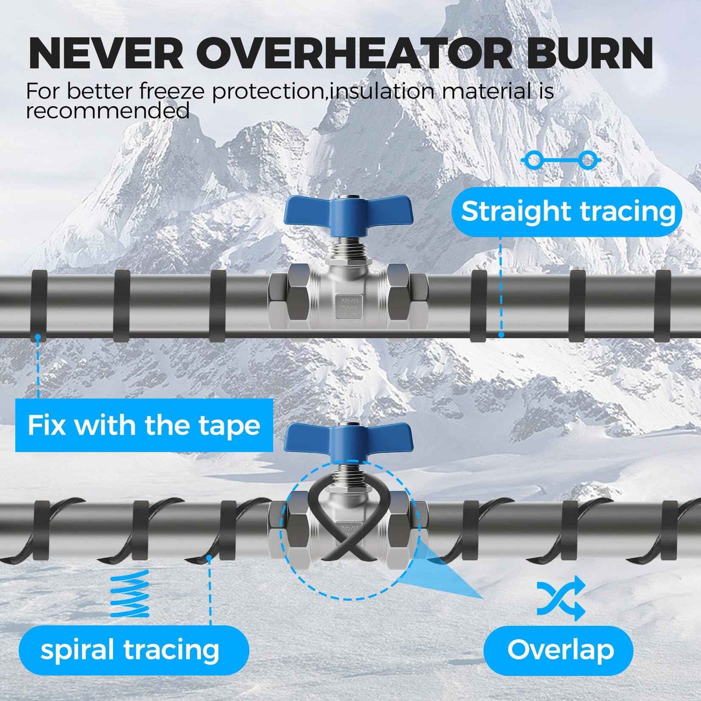 3FT~160FT Water Pipe Heat Cable for Pipe Freeze Protection, Pipe Heating Cable for Metal And Plastic Home Pipes, Energy-Saving Heat Trace Cable Keeps Water Flowing, 120V 5W/ft（50FT）