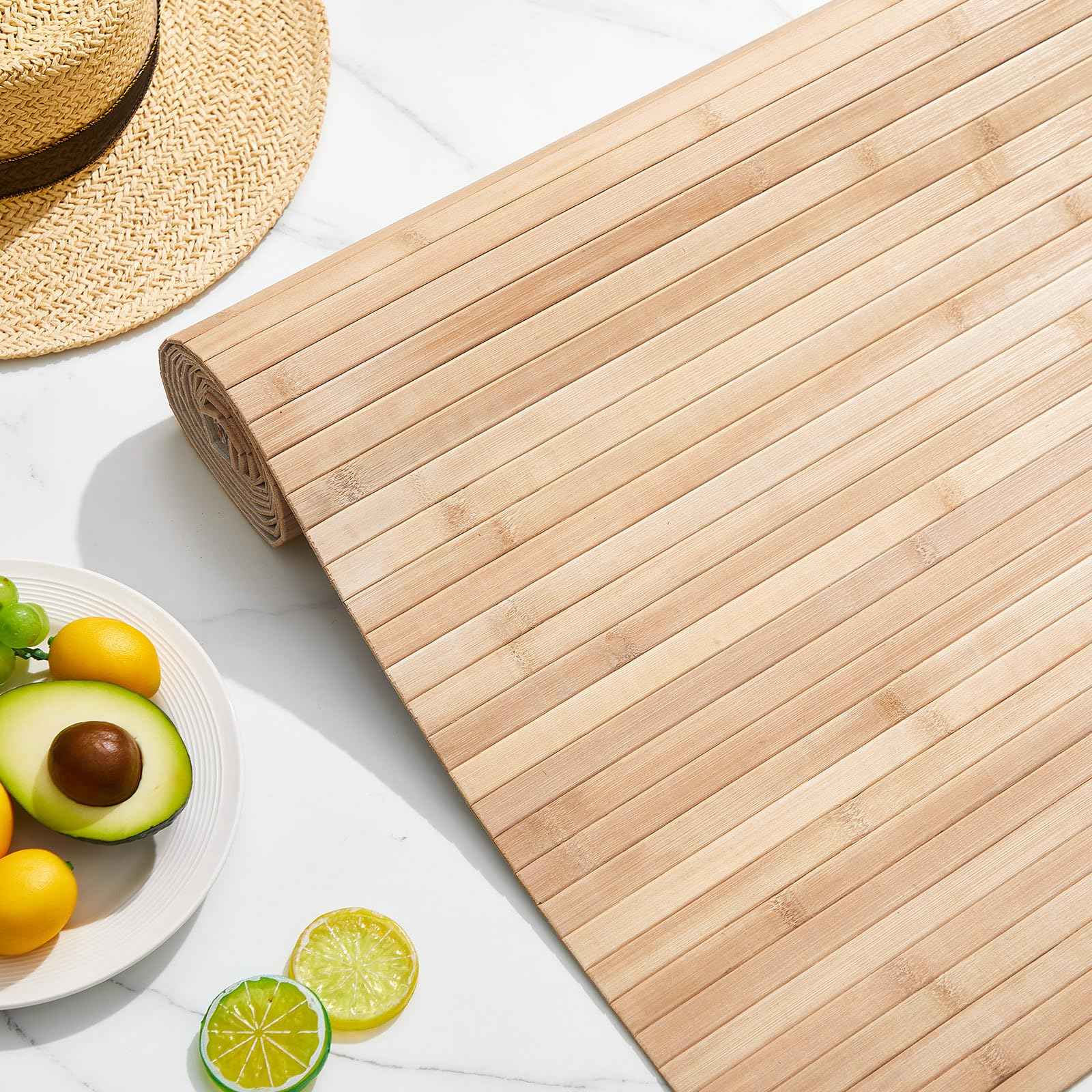 Juexica 1 Pcs Natural Bamboo Wall Panel for Interior Wall 48'' x 96'' Bamboo Covering Renewable Pole Wainscoting Room Divider Decor for Bedroom Living Room Kitchen Island Office (Light Carbonized)