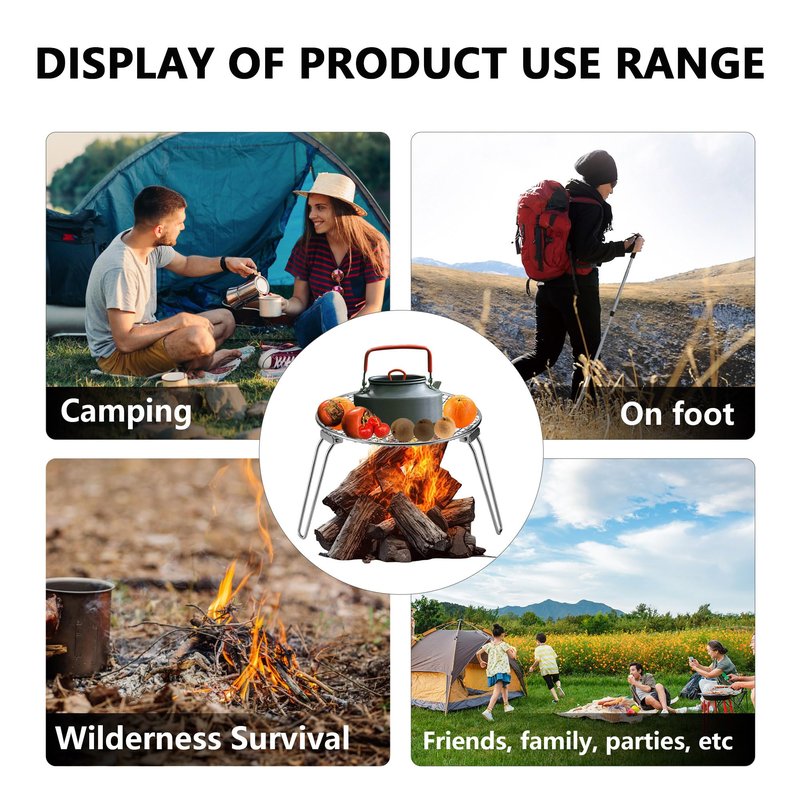 RROMATELX Small Folding Camping Grill，304 Stainless Stee Portable Camping Stove，Campfire Grate，Heavy Duty Rack Camping with Carrying Bag for Outdoor Cooking Backpacking Hiking Picnic BBQ