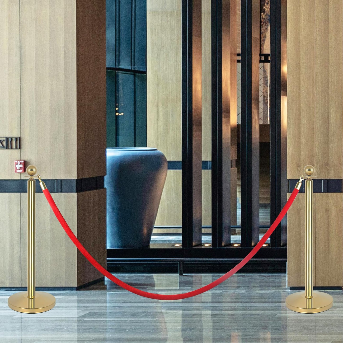 2Pack Stainless Steel Stanchion Posts 9.8ft Red Velvet Rope Suitable for theaters, stadiums and Other venues Easy to Install Gold