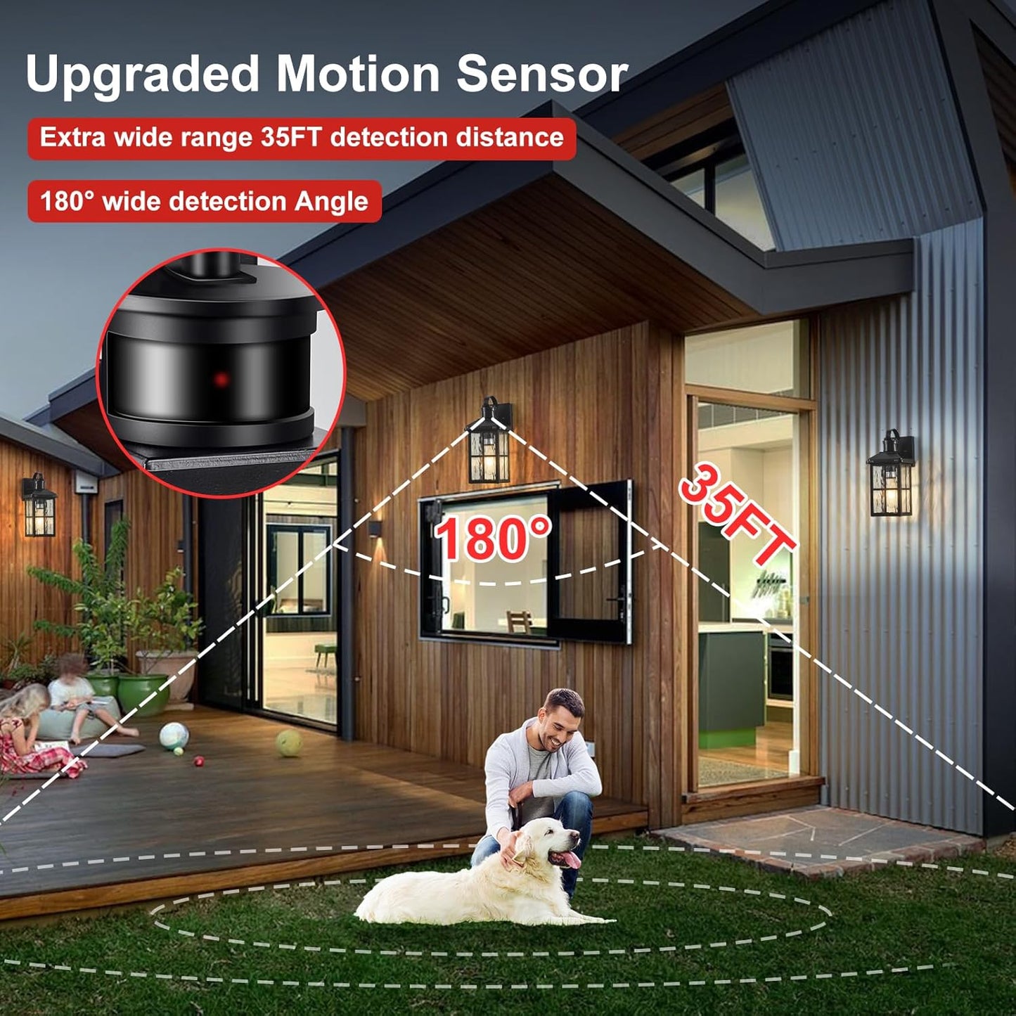 Motion Sensor Outdoor Wall Light - Dusk to Dawn Black Porch Fixture for Garage & Patio