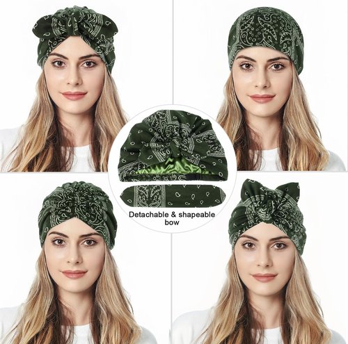 Ababalaya Satin Lined Beanies for Women Chemo Headwear Silky Lined Cotton Sleeping Cap (1, Green)
