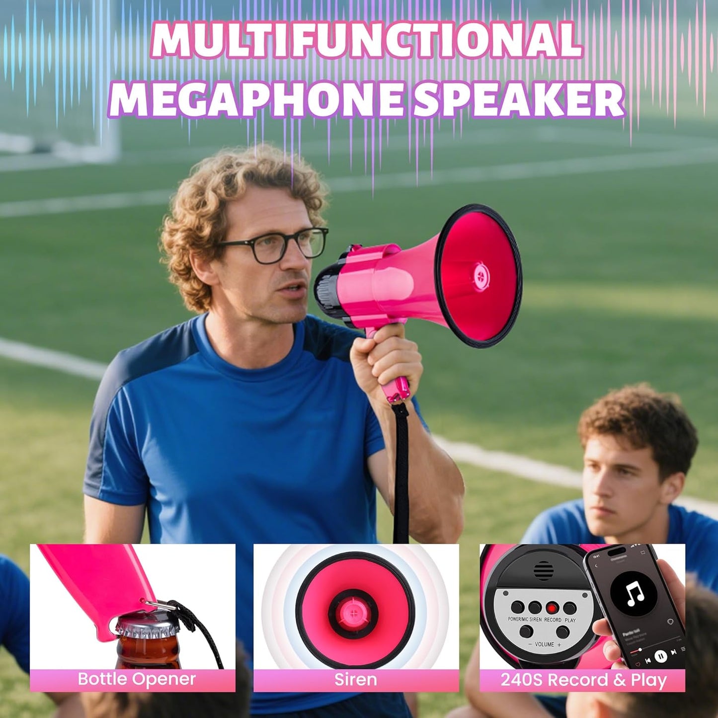 Skiennix 30W Portable Megaphone Bullhorn Speaker - Voice, Siren/Alarm, 240S Recording, Volume Control