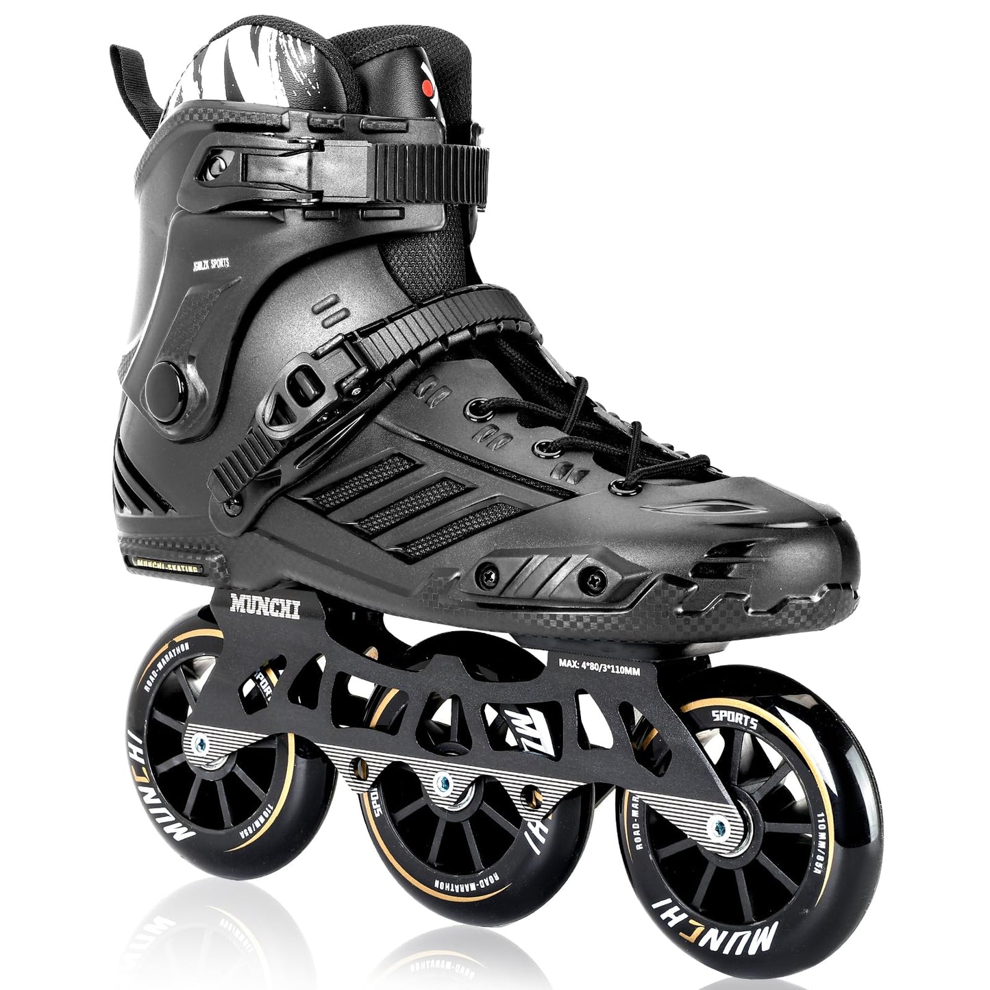 3 Wheel Inline Skates for Adult Women Men,Professional Outdoor Fitness 3X110 Mm Wheels Roller Skates Blades for Unisex (Black, Men 8/Women 9 41)