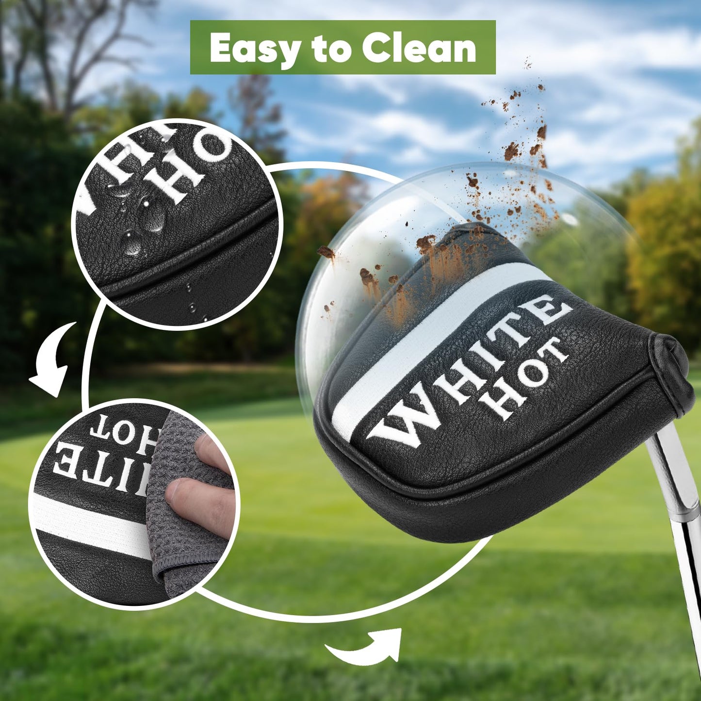 Golf Putter Covers Mallet Putter Cover White HOT Putter Headcover with Magnetic Closure Golf Club Covers for Most Brand Putter