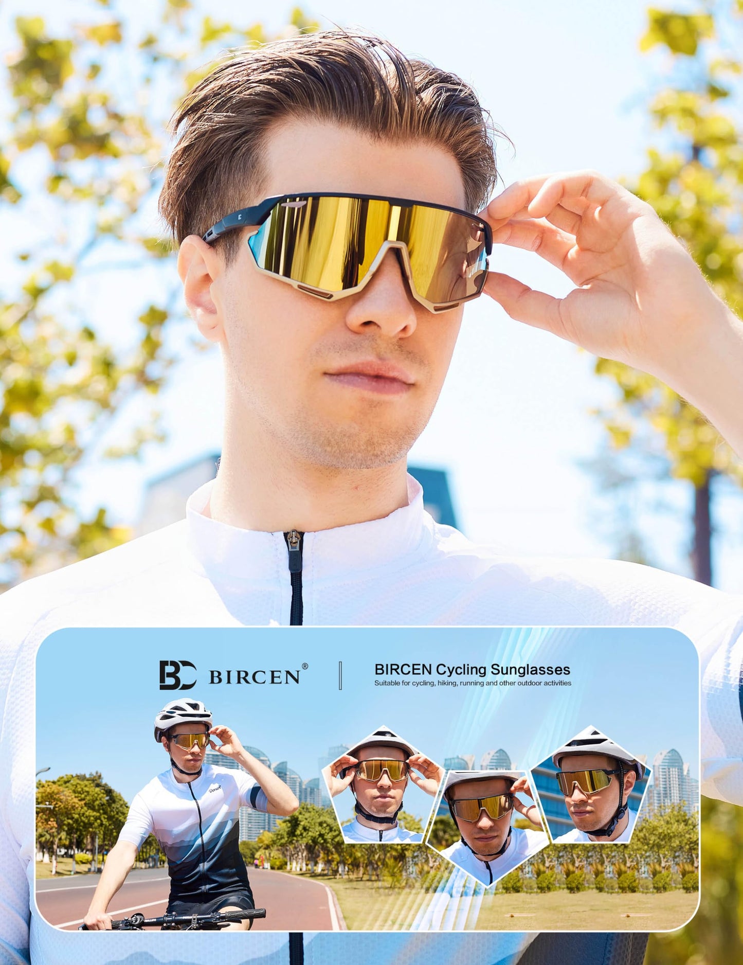 BIRCEN Mens Sports Baseball Sunglasses: TR90 Lightweight Cycling Glasses Wrap Around Running Glasses for Outdoor MTB Bike