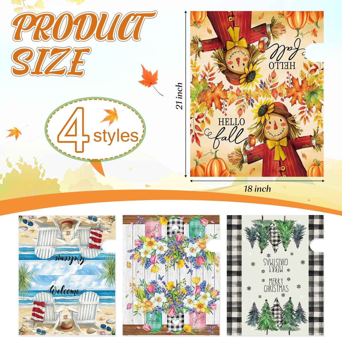 Blosssound 4 Pcs Mailbox Covers Standard Size 18 x 21 Inch Welcome Fall Spring Summer Winter Seasonal Magnetic Mailbox Covers Wraps for Holiday Garden Yard Outdoor Decor(Scarecrow)