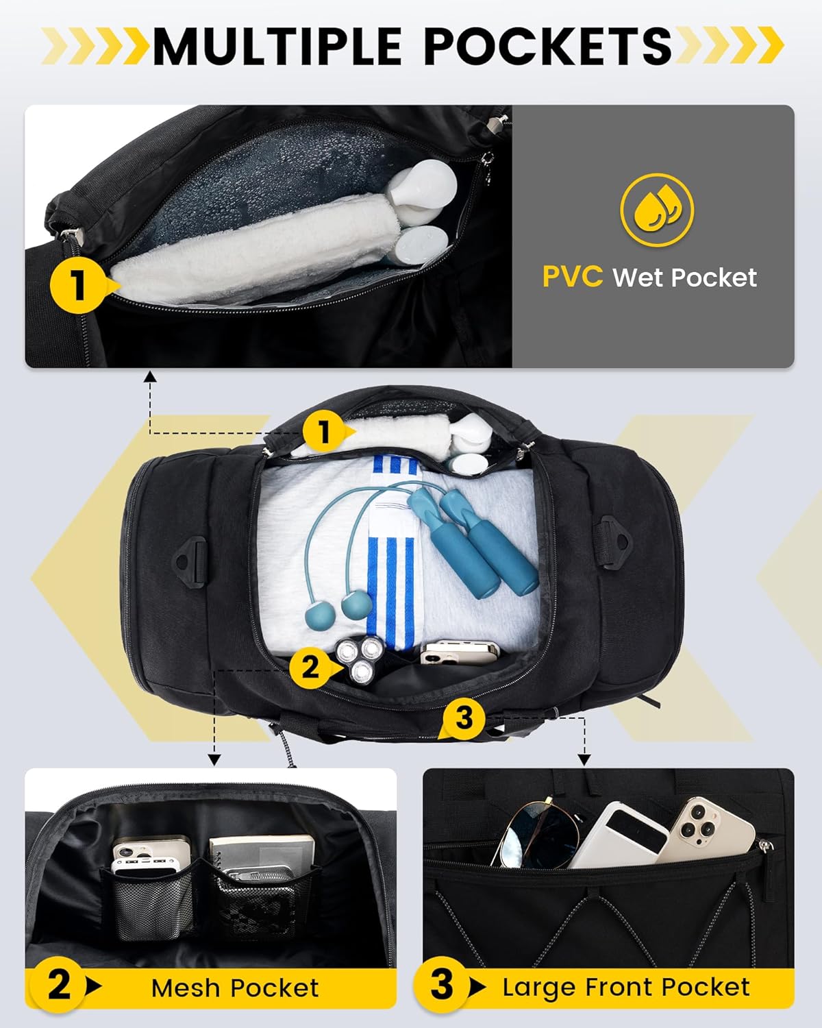 Vorspack Gym Bag for Men - 21-Inch Water-Resistant Duffle with Shoe Compartment | Black Travel Bag