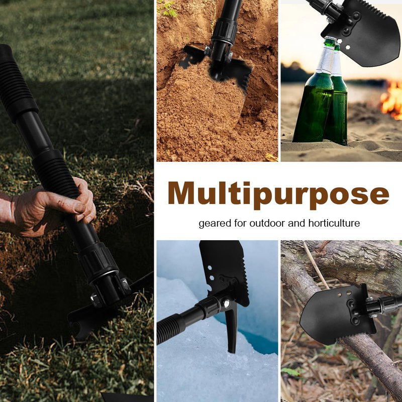 Folding Camping Shovel, Carbon Steel Multi-Tool Survival Shovel for Outdoor, Emergency, Hiking, Car Off-Road (2-Pack)